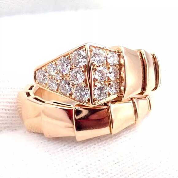 Authentic! Bulgari Bvlgari Serpenti Viper 18k Rose Gold Diamond Large Ring - Picture 4 of 12
